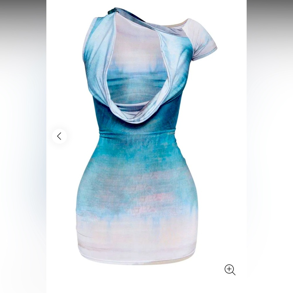 PLT Multi Ombre Print Slinky Asymmetric Cowl Detail Bodycon Dress size 4 small